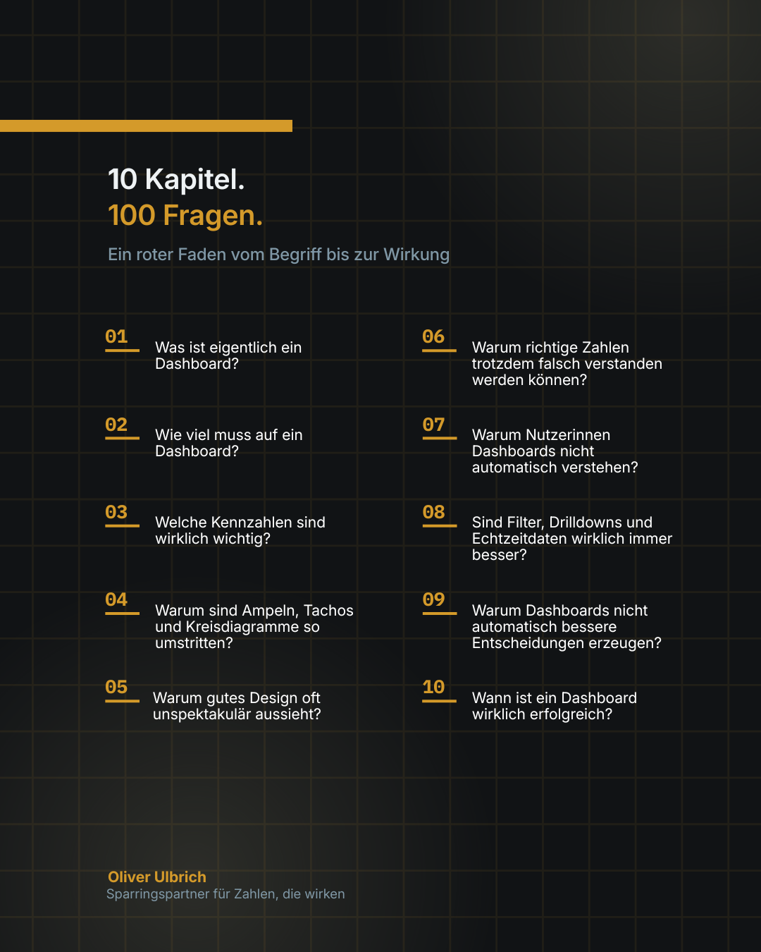 10 Kapitel, 100 Fragen — ein roter Faden vom Begriff bis zur Wirkung.